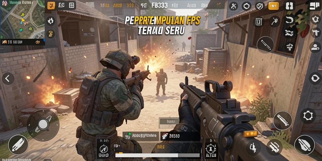 Tangkapan layar utama FB333 menunjukkan aksi intens dalam pertempuran FPS.