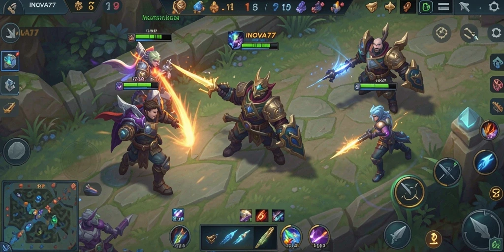 Tangkapan layar gameplay INOVA77 yang menampilkan aksi seru MOBA.