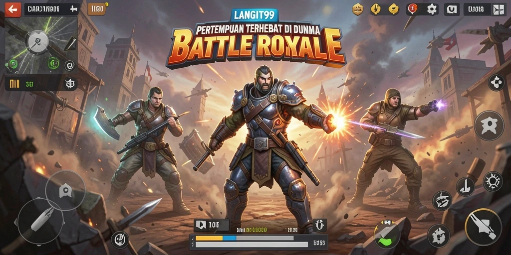 Screenshot utama LANGIT99 menampilkan pertarungan seru dalam Battle Royale.