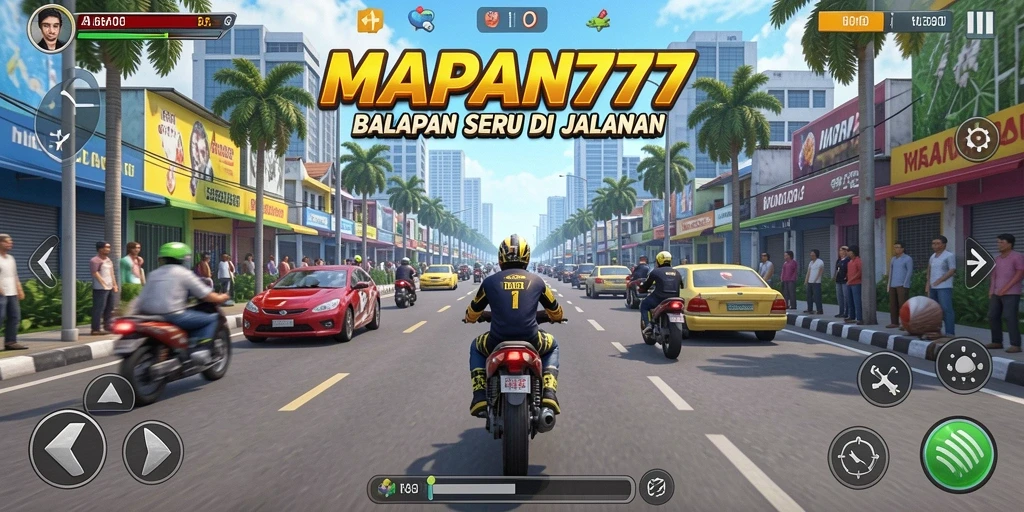 Gameplay balapan seru MAPAN777 dengan kendaraan yang cepat.