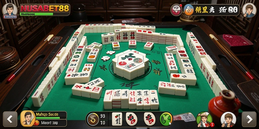 Tampilan permainan Mahjong NUSABET88 yang menampilkan ubin dan suasana bermain.