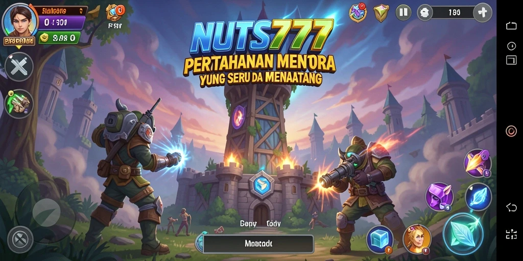 Tampilan menara pertahanan dan gelombang musuh di NUTS777.