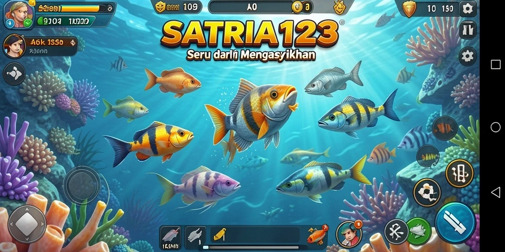 Tampilan gameplay seru di SATRIA123 dengan banyak ikan untuk ditembak.