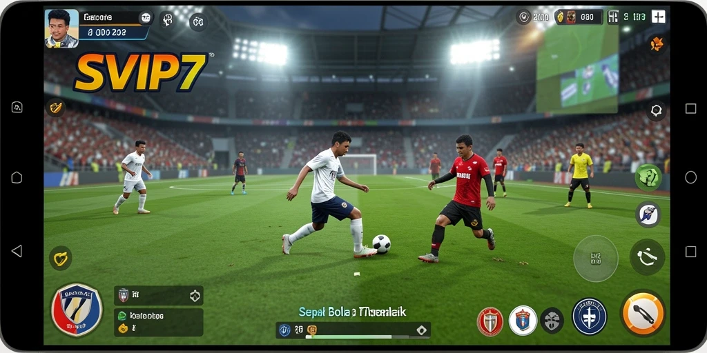 Screenshot gameplay SVIP7 yang menampilkan aksi sepak bola yang seru.